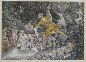 Zacchaeus in the Sycamore Awaiting the Passage of Jesus, illustrasjon fra The Life of Our Lord Jesus Christ, 1886-96 (wc over grafitt på papir) av James Jacques Joseph Tissot