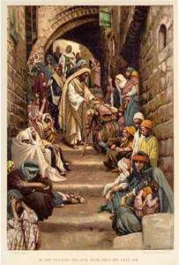 I landsbyene ble de syke brakt til ham - Bibelen av James Jacques Joseph after Tissot