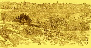 Gamlebyen i Jerusalem sett fra Oljeberget av James Jacques Joseph after Tissot