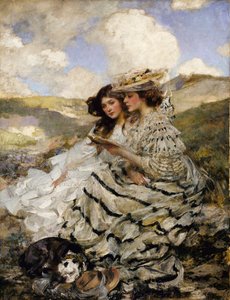 På sanddynene Lady Shannon og Kitty, ca. 1900-1910.
