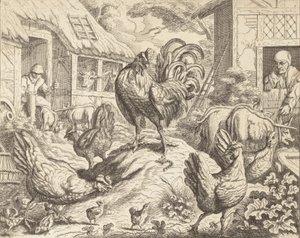 Hanen og edelstenen, fra Aesops fabler, ca. 1760. av James Kirk
