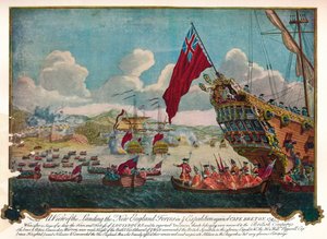 Landingen av tropper fra New England på øya Cape Breton for å angripe Louisbourg, 1747 av James L. Brooks