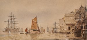 Solnedgang ved elven Medway av James Lawson Stewart