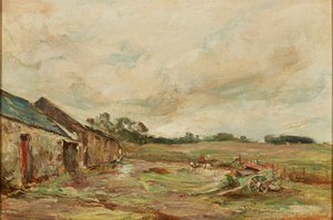 Gårdsgård om sommeren (olje på lerret)