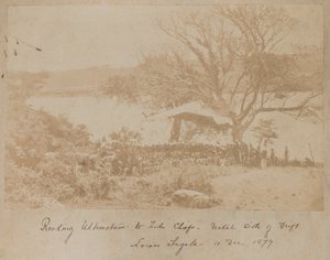 Opplesningen av et ultimatum til Zulu-høvdingene på Natal-siden av Drift Nedre Tugela, 11. desember 1878 av James Lloyd