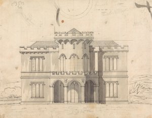 Forberedende tegning for Design 10, Plate 7 for A Collection of Designs for Rural Retreats av James Malton