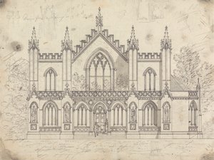 Forberedende tegning for Design 14, Plate 11 for A Collection of Designs for Rural Retreats av James Malton