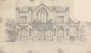 Forberedende tegning for design 16, plate 12 av en samling av design for landlige retreater av James Malton