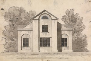 Forberedende tegning for design 1, plate 1 av A Collection of Designs for Rural Retreats av James Malton