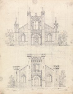 Forberedende tegning for design 12 og 13, plate 10 av A Collection of Designs for Rural Retreats av James Malton