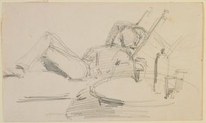En mann tilbakelent på en seng av James Abbott McNeill Whistler