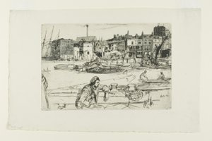 Black Lion Wharf, fra A Series of Sixteen Etchings of Scenes on Themsen ("Thames-settet") av James Abbott McNeill Whistler