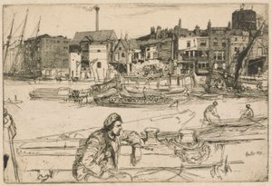 Black Lion Wharf, fra Thames Set (En serie med seksten etsninger av scener på Themsen og andre emner) av James Abbott McNeill Whistler