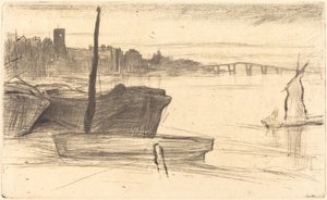 Chelsea Bridge og kirke av James Abbott McNeill Whistler