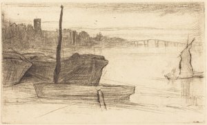 Chelsea Bridge og kirke av James McNeill Whistler
