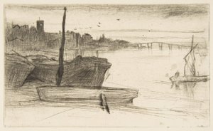 Chelsea Bridge og kirken av James McNeill Whistler