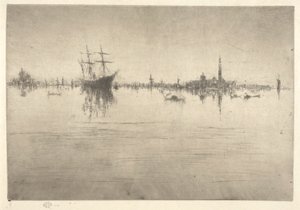 Nocturne, fra det første Venezia-settet (Venice, A Series of Twelve Etchings) av James Abbott McNeill Whistler