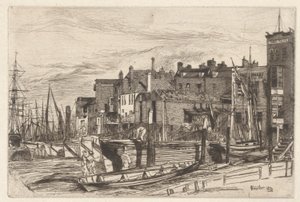 Thames Police (Wapping Wharf), fra Thames Set (En serie med seksten etsninger av scener på Themsen og andre emner) av James Abbott McNeill Whistler