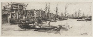 Thames Warehouse, fra Thames Set (En serie med seksten etsninger av scener på Themsen og andre emner) av James Abbott McNeill Whistler