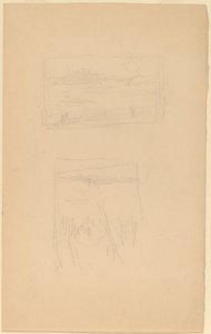 To skisser av landskapsbilder hang på Society of British Artists av James Abbott McNeill Whistler
