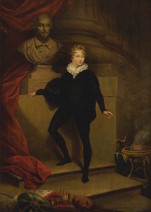Mester Betty som Hamlet, før en byste av Shakespeare av James Northcote