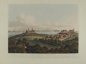 Danmark 1807: The Siege of Copenhagen, gravert av Robert Pollard (1792-1867) og Joseph Constantine Stadler (1780-1812) utgitt i 1807 (farget akvatint)