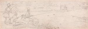 Bunnfiske nær Totten Mill (grafitt på papir) av James Pollard