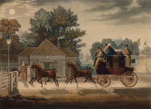Mail Coach av Moonlight (farget gravering) av James Pollard
