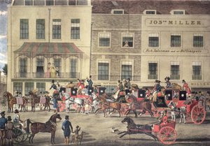 West Country Mails på Gloucester Coffee House, Piccadilly, gravert av C. Rosenberg, 1828 av James Pollard