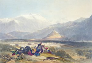Bala Hissar og byen Kabul med de britiske kantonene fra Ba Maroo-høyden, fiendtligheter som begynner, plate 16 fra 