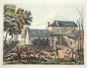 Chateau of Hougoumont: viser de døde som blir gravlagt etter slaget
