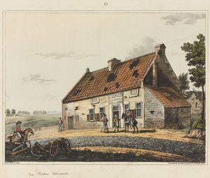 La Belle Alliance, fra 'An Historical Account of the Battle of Waterloo', 1817 (farget akvatint)