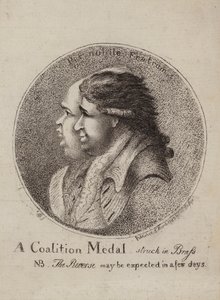 A Coalition Medal, Struck in Brass: satire over koalisjonen av britiske politikere Lord North og Charles James Fox, 1783