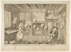 Razors Levée, eller Ye Heads of a New Wig Ad[ministration] on a Broad Bottom, 21. april 1783. av James Sayers