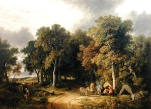 Leir i et skogkledd landskap (olje på lerret) av James Stark