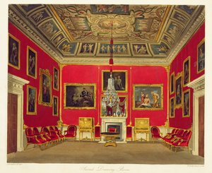 The Second Drawing Room, Buckingham House, fra 'The History of the Royal Residences', gravert av Thomas Sutherland (f.1785), av William Henry Pyne (1769-1843), 1818 av James Stephanoff