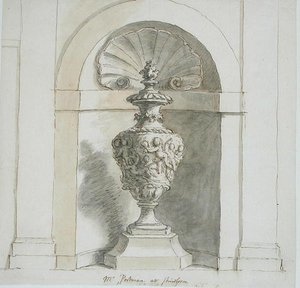En nisje for Mr Portmans House i Sherborne (penn, blekk og brun vask på papir) av James Thornhill