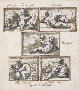 Kunst og handel; Rettferdighet; Forsiktighet; måtehold; og styrke, av James Thornhill