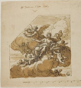 Flora Design for Closet Ceiling (til venstre) og Statue of Apollo Design for Blank Niche (til høyre), for Bateman House, London av James Thornhill