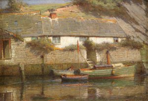 A Riverside Cottage (olje på lerret)