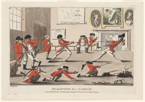 Kvalifisert for en kampanje, pub. 1777 (håndfarget gravering) av James Verney