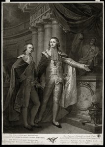 Portretter av storhertugene av Russland Alexander I Pavlovich (1777-1825) og Constantin Pavlovich (1779-1831). Verk av James Walker (1748-cirka 1808), gravering 1797. Engelsk kunst