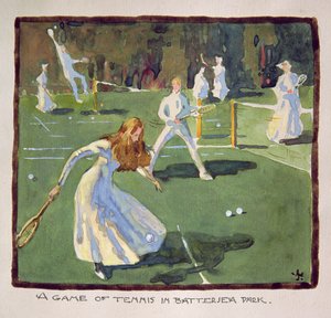 Et tennisspill i Battersea Park (wc på papir)