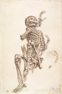 Et menneskeskjelett (penn- og blekkvask og blyant på papir) (recto) av James Ward