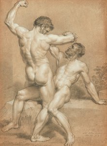 Figurstudie - Wrestlers (blyant og pastell på buff-papir) av James Ward