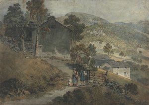Landskap med hytter og figurer av James Ward