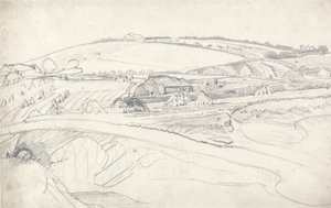 Landskap med gård og maisstokker (blyant på papir) av James Ward