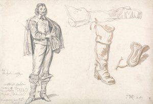 Studier av en stående figur og en støvel, 1825 (grafitt- og sepiavask på papir) av James Ward