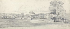 The Old Hall, Tabley, Surrounded by Parkland, 20. juli 1814 (blyant på papir) av James Ward