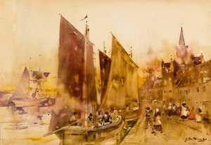 Fergefiskebåter ved Quayside, Montrose (akvarell)